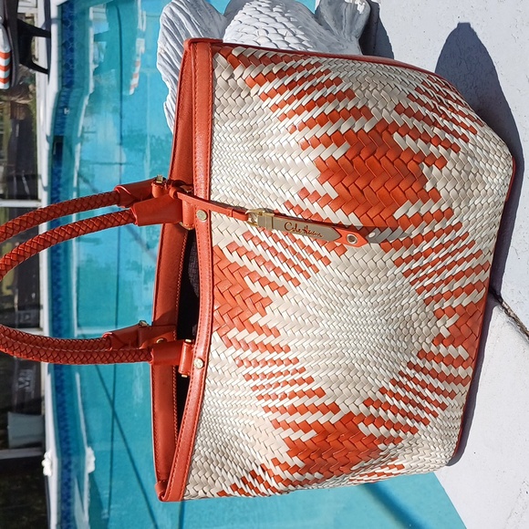 Cole Haan Handbags - Cole Haan Genevieve rare orange woven leather jumbo tote